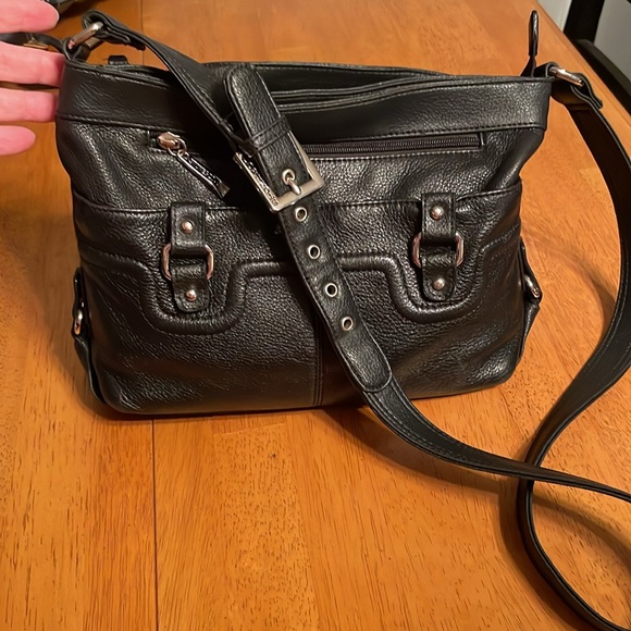 Stone & Co Black Leather Pebbled Texture Shoulder Bag Clean Lots Of Compartments - Picture 5 of 8